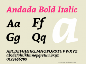 Andada Bold Italic Version 1.003; ttfautohint (v1.4.1) Font Sample