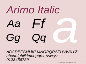 Arimo Italic Version 1.23; ttfautohint (v1.4.1)图片样张