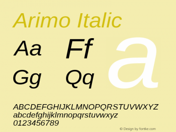 Arimo Italic Version 1.23; ttfautohint (v1.4.1) Font Sample