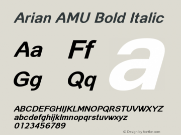 Arian AMU Bold Italic Version 4.001 1999; ttfautohint (v1.4.1)图片样张