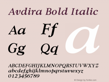 Avdira Bold Italic Version 1.01; ttfautohint (v1.4.1)图片样张