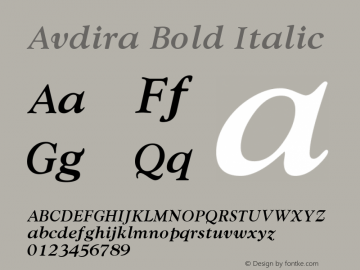 Avdira Bold Italic Version 1.01; ttfautohint (v1.4.1)图片样张