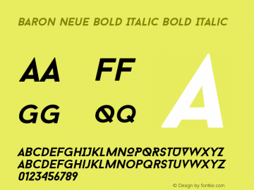 Baron Neue Bold Italic Bold Italic Version 1.000;PS 001.000;hotconv 1.0.70;makeotf.lib2.5.58329; ttfautohint (v1.4.1) Font Sample