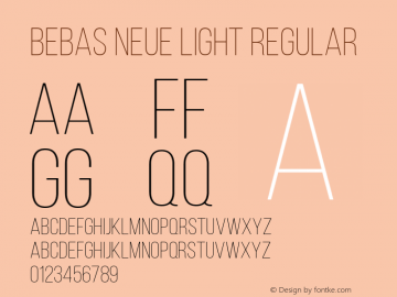 Bebas Neue Light Regular Version 1.003;PS 001.003;hotconv 1.0.70;makeotf.lib2.5.58329; ttfautohint (v1.4.1) Font Sample