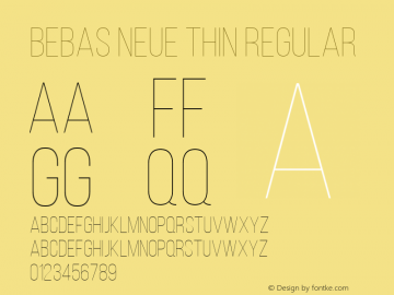 Bebas Neue Thin Regular Version 1.003;PS 001.003;hotconv 1.0.70;makeotf.lib2.5.58329; ttfautohint (v1.4.1) Font Sample