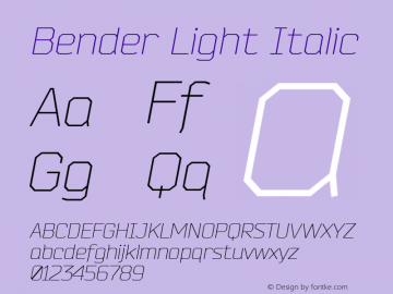 Bender Light Italic Version 1.000 2009 initial release; ttfautohint (v1.4.1)图片样张