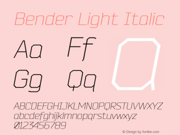 Bender Light Italic Version 1.000 2009 initial release; ttfautohint (v1.4.1)图片样张