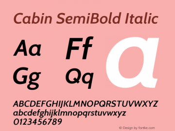 Cabin SemiBold Italic Version 1.005; ttfautohint (v1.4.1) Font Sample