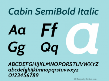Cabin SemiBold Italic Version 1.005; ttfautohint (v1.4.1)图片样张