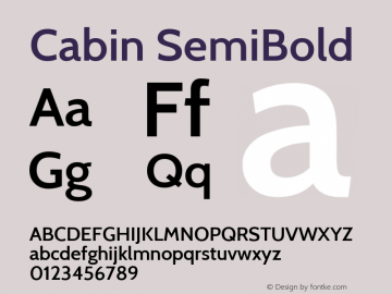 Cabin SemiBold Version 1.005; ttfautohint (v1.4.1) Font Sample