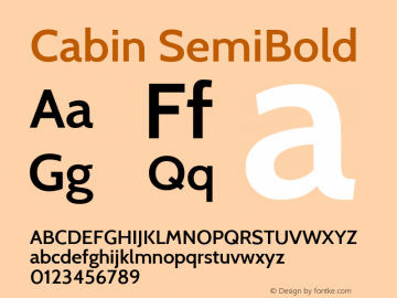 Cabin SemiBold Version 1.005; ttfautohint (v1.4.1)图片样张