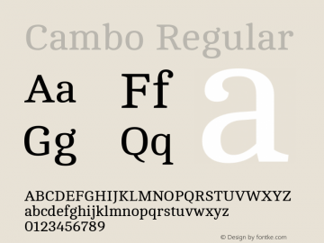 Cambo Regular Version 2.001; ttfautohint (v1.4.1) Font Sample