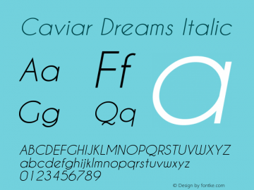 Caviar Dreams Italic Version 4.00 July 10, 2012; ttfautohint (v1.4.1) Font Sample