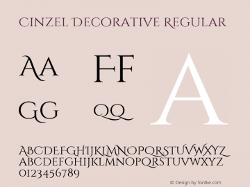 Cinzel Decorative Regular Version 1.001;PS 001.001;hotconv 1.0.56;makeotf.lib2.0.21325; ttfautohint (v1.4.1) Font Sample