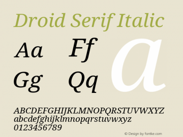 Droid Serif Italic Version 1.00 build 113; ttfautohint (v1.4.1)图片样张