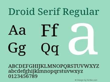 Droid Serif Regular Version 1.00 build 113; ttfautohint (v1.4.1) Font Sample