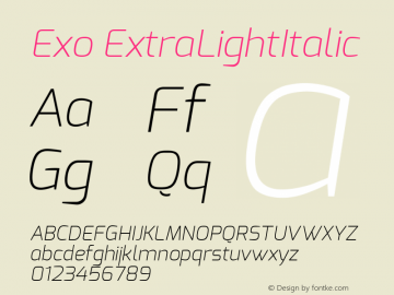 Exo ExtraLightItalic Version 1.00 ; ttfautohint (v1.4.1) Font Sample