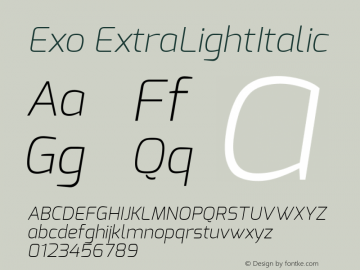 Exo ExtraLightItalic Version 1.00 ; ttfautohint (v1.4.1)图片样张