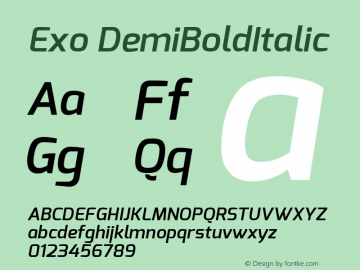 Exo DemiBoldItalic Version 1 ; ttfautohint (v1.4.1) Font Sample
