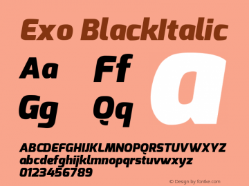 Exo BlackItalic Version 1.00 ; ttfautohint (v1.4.1) Font Sample