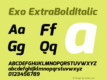 Exo ExtraBoldItalic Version 1.00 ; ttfautohint (v1.4.1)图片样张