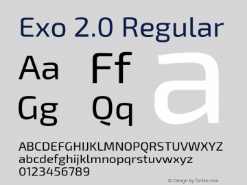 Exo 2.0 Regular Version 1.001;PS 001.001;hotconv 1.0.70;makeotf.lib2.5.58329; ttfautohint (v1.4.1) Font Sample