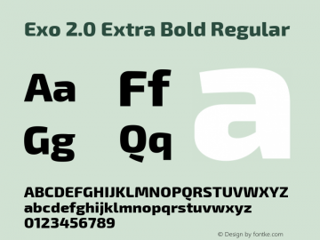 Exo 2.0 Extra Bold Regular Version 1.001;PS 001.001;hotconv 1.0.70;makeotf.lib2.5.58329; ttfautohint (v1.4.1)图片样张