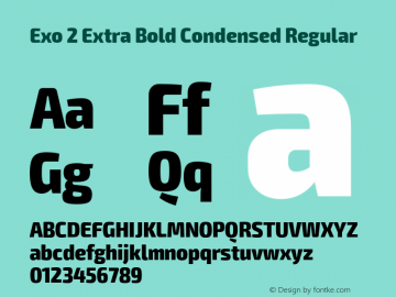 Exo 2 Extra Bold Condensed Regular Version 1.001;PS 001.001;hotconv 1.0.70;makeotf.lib2.5.58329; ttfautohint (v1.4.1)图片样张