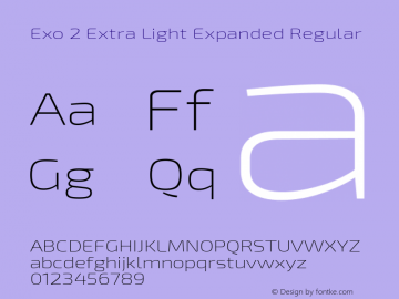 Exo 2 Extra Light Expanded Regular Version 1.001;PS 001.001;hotconv 1.0.70;makeotf.lib2.5.58329; ttfautohint (v1.4.1)图片样张