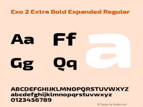 Exo 2 Extra Bold Expanded Regular Version 1.001;PS 001.001;hotconv 1.0.70;makeotf.lib2.5.58329; ttfautohint (v1.4.1) Font Sample