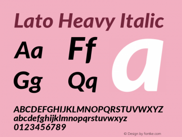 Lato Heavy Italic Version 2.010; 2014-09-01; http://www.latofonts.com/; ttfautohint (v1.4.1) Font Sample