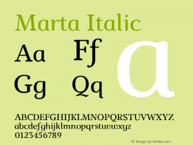 Marta Italic Version 1.000 2012 initial release; ttfautohint (v1.4.1)图片样张