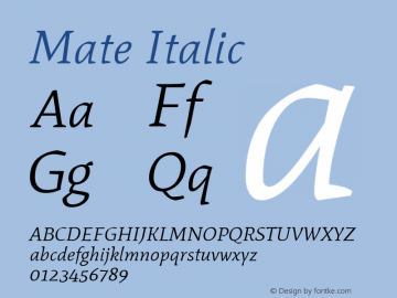 Mate Italic Version 1.002; ttfautohint (v1.4.1) Font Sample