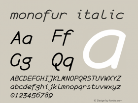 monofur italic unci 1.0 2000-04-14; ttfautohint (v1.4.1) Font Sample