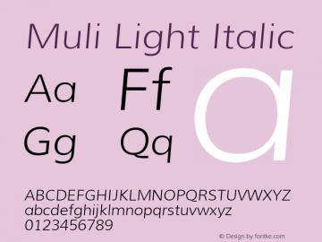 Muli Light Italic Version 1.000; ttfautohint (v1.4.1)图片样张