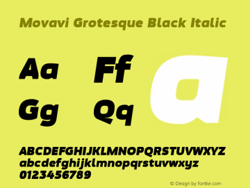 Movavi Grotesque Black Italic 1.0; CC:by-nc-nd;; ttfautohint (v1.4.1) Font Sample