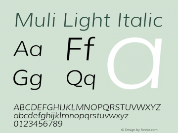 Muli Light Italic Version 1.000; ttfautohint (v1.4.1)图片样张