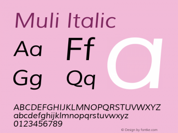 Muli Italic Version 1.000; ttfautohint (v1.4.1)图片样张