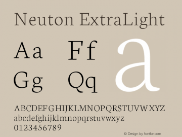 Neuton ExtraLight Version 1.4; ttfautohint (v1.4.1) Font Sample