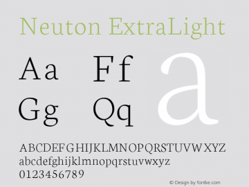 Neuton ExtraLight Version 1.4; ttfautohint (v1.4.1) Font Sample