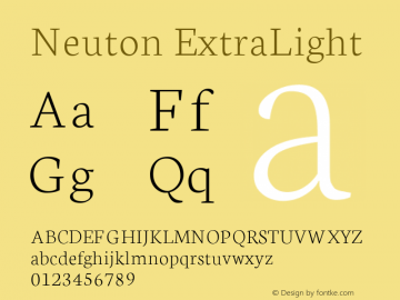 Neuton ExtraLight Version 1.4; ttfautohint (v1.4.1) Font Sample