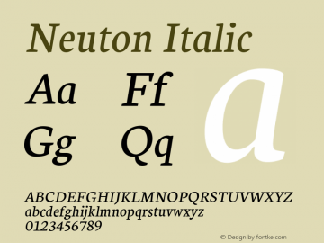 Neuton Italic Version 1.32 ; ttfautohint (v1.4.1) Font Sample