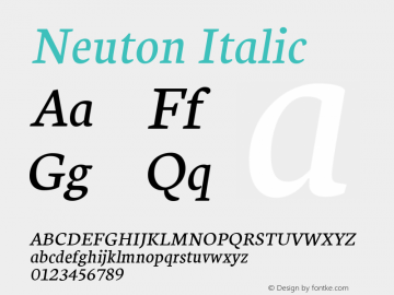 Neuton Italic Version 1.32 ; ttfautohint (v1.4.1) Font Sample