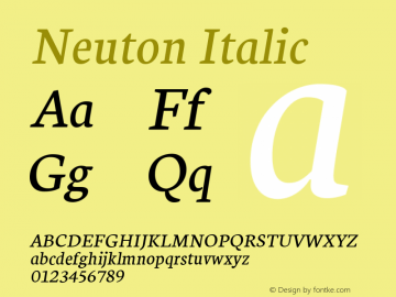 Neuton Italic Version 1.32 ; ttfautohint (v1.4.1) Font Sample