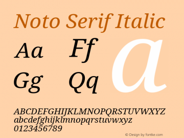 Noto Serif Italic Version 1.02; ttfautohint (v1.4.1) Font Sample
