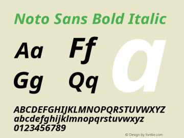 Noto Sans Bold Italic Version 1.04; ttfautohint (v1.4.1) Font Sample