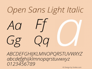 Open Sans Light Italic Version 1.10; ttfautohint (v1.4.1) Font Sample