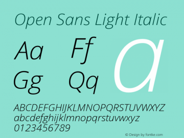 Open Sans Light Italic Version 1.10; ttfautohint (v1.4.1) Font Sample
