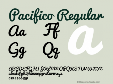 Pacifico Regular Version 1.000; ttfautohint (v1.4.1) Font Sample