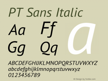 PT Sans Italic Version 2.005; ttfautohint (v1.4.1) Font Sample